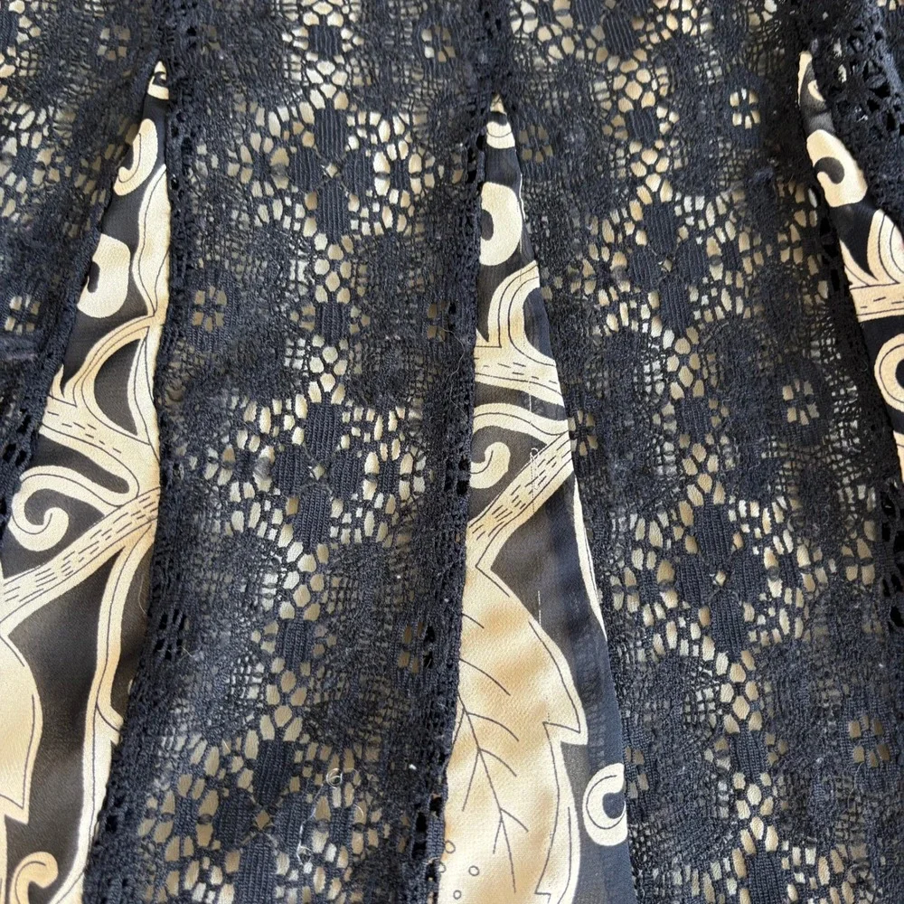Y2K Vintage Bandolino Midi Skirt 10 Black Floral Lace Whimsigoth Fairy Boho Chic